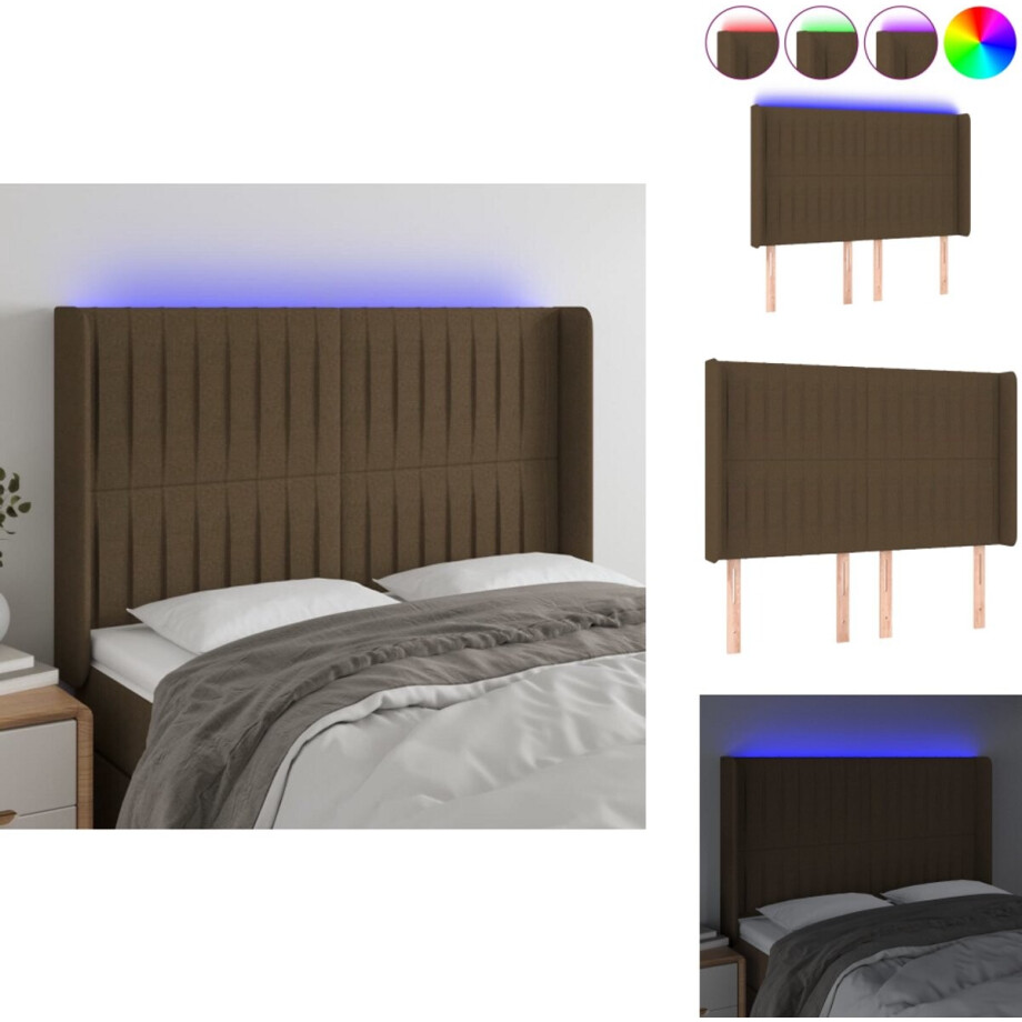 vidaXL Hoofdbord - Hoofdborden - Hoofdeinde - Houten Hoofdbord - Hoofdbord LED 147x16x118/128 cm stof donkerbruin vidaXL Hoofdbord - Hoofdborden - Hoofdeinde - Houten Hoofdbord - Hoofdbord LED 147x16x118/128 cm stof donkerbruin afbeelding 1