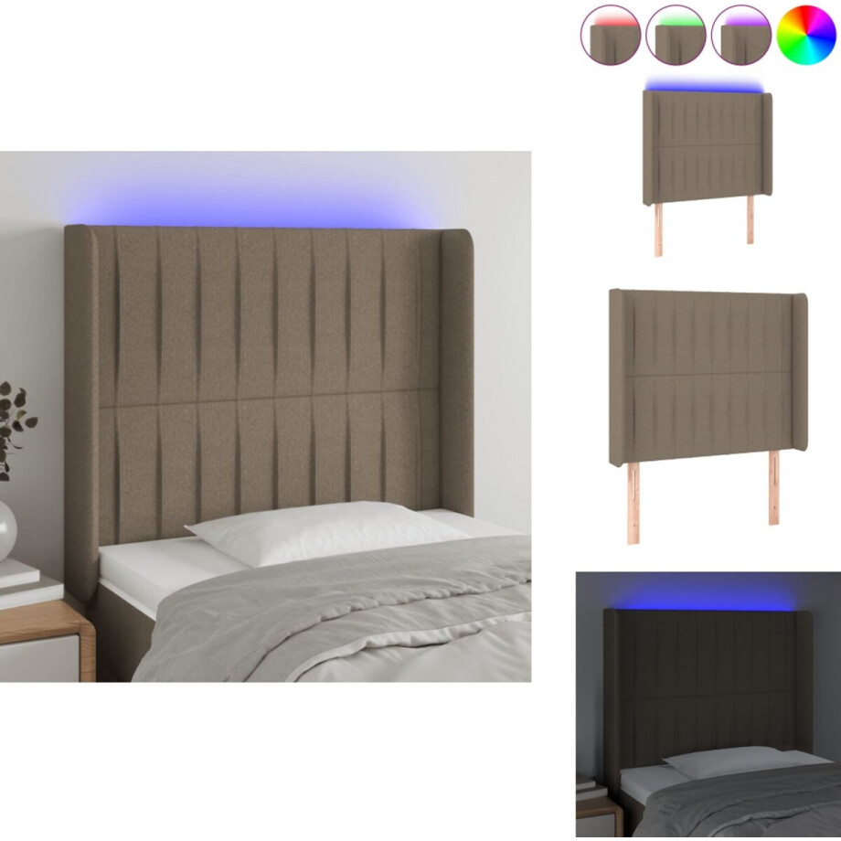 vidaXL Hoofdbord - Hoofdborden - Hoofdeinde - Houten Hoofdbord - Hoofdbord LED 103x16x118/128 cm stof taupe vidaXL Hoofdbord - Hoofdborden - Hoofdeinde - Houten Hoofdbord - Hoofdbord LED 103x16x118/128 cm stof taupe afbeelding 1