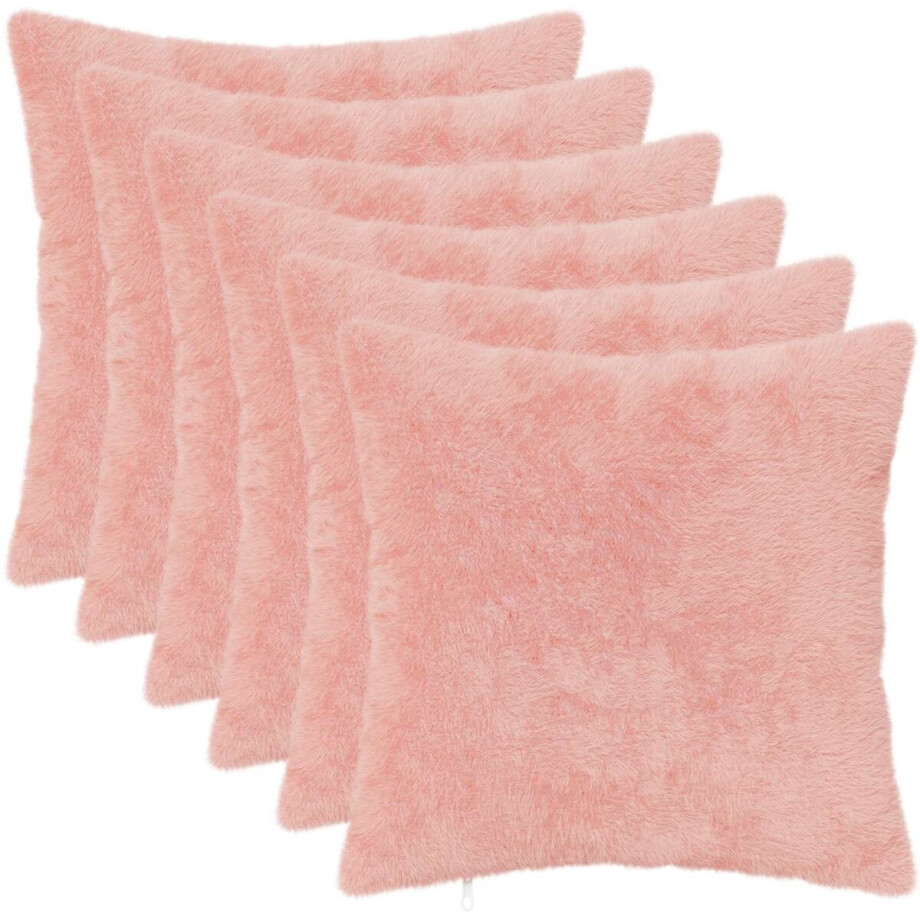 vidaXL - Kussensloop - 6 - st - HEERLEN - Roze - 40 - x - 40 - cm - Nep - Konijnenbont afbeelding 1