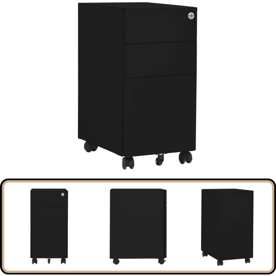vidaXL - Ladeblok - verrijdbaar - 30x45x59 - cm - staal - zwart afbeelding 1
