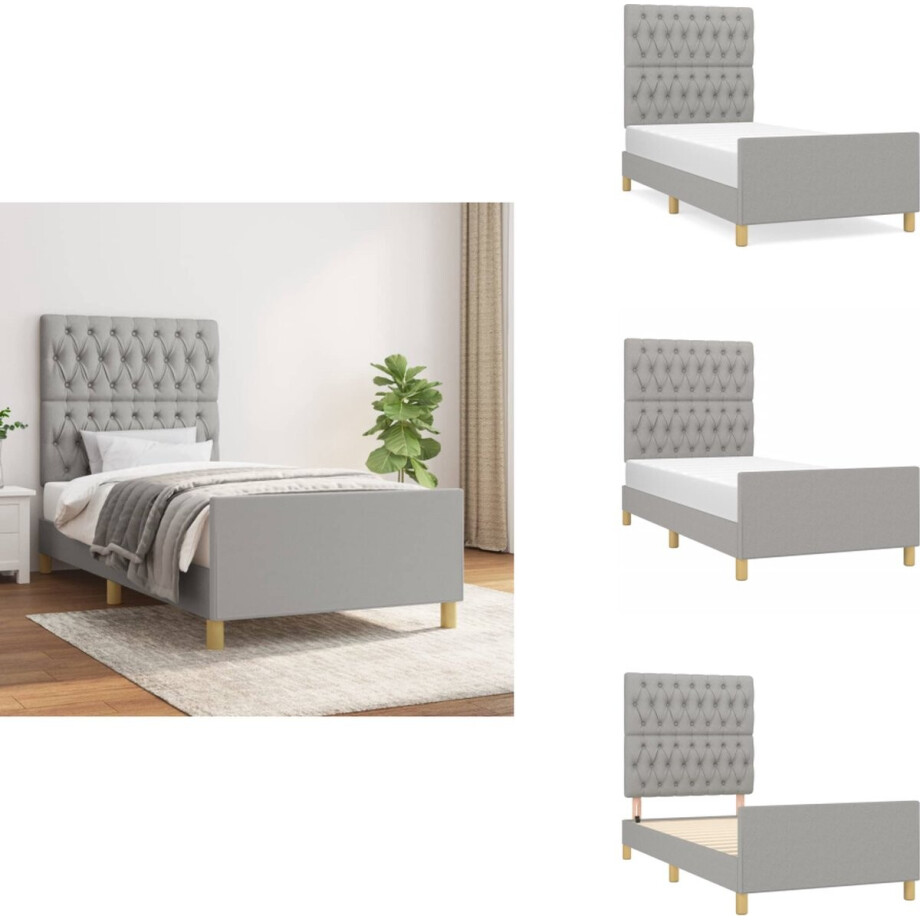 vidaXL Bedframe Met Hoofdeinde - Bedframes Met Hoofdeindes - Bed - Slaapmeubel - Bedframe zonder matras 90x200 cm stof lichtgrijs afbeelding 1
