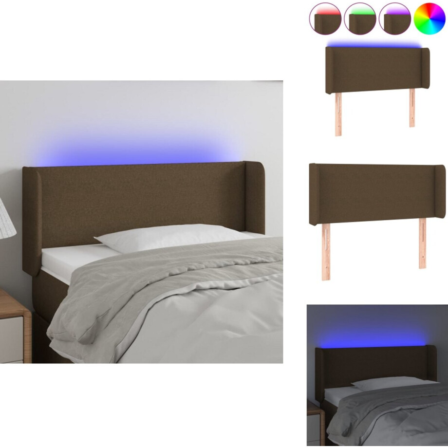 vidaXL Hoofdbord - Hoofdborden - Hoofdeinde - Houten Hoofdbord - Hoofdbord LED 83x16x78/88 cm stof donkerbruin afbeelding 1