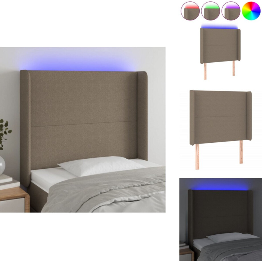 vidaXL Hoofdbord - Hoofdborden - Hoofdeinde - Houten Hoofdbord - Hoofdbord LED 83x16x118/128 cm stof taupe vidaXL Hoofdbord - Hoofdborden - Hoofdeinde - Houten Hoofdbord - Hoofdbord LED 83x16x118/128 cm stof taupe afbeelding 1