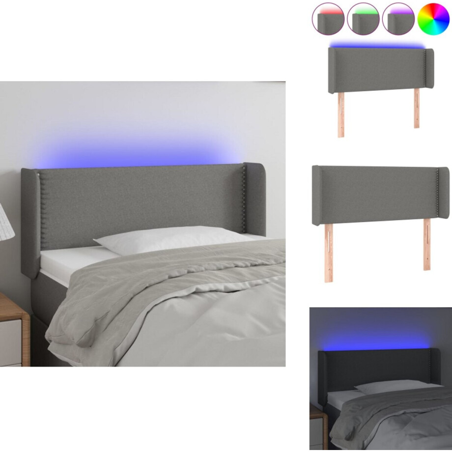 vidaXL Hoofdbord - Hoofdborden - Hoofdeinde - Houten Hoofdbord - Hoofdbord LED 83x16x78/88 cm stof donkergrijs afbeelding 1