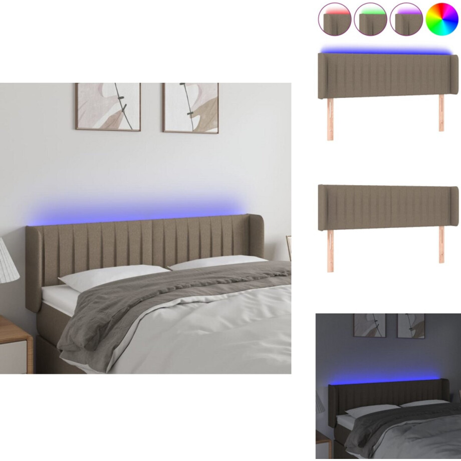 vidaXL Hoofdbord - Hoofdborden - Hoofdeinde - Houten Hoofdbord - Hoofdbord LED 147x16x78/88 cm stof taupe vidaXL Hoofdbord - Hoofdborden - Hoofdeinde - Houten Hoofdbord - Hoofdbord LED 147x16x78/88 cm stof taupe afbeelding 1