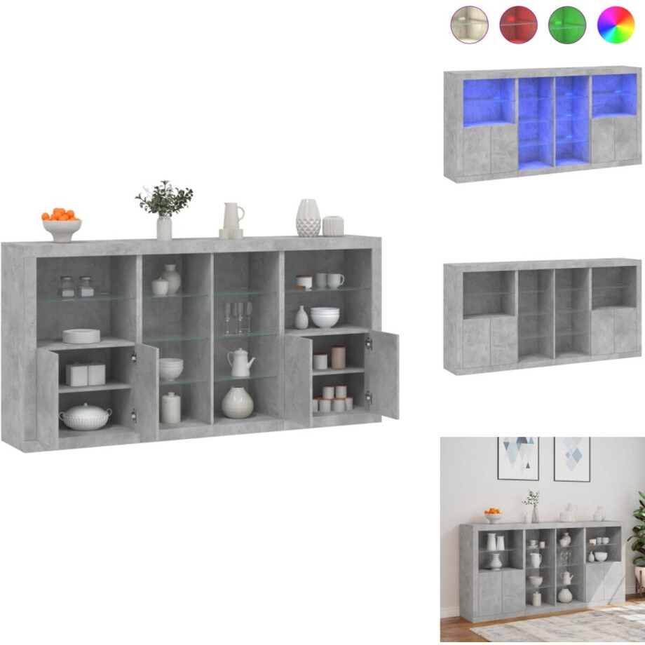 vidaXL Dressoir - Dressoirs - Buffet - Dressoirkast - Dressoir met LED-verlichting 202x37x100 cm betongrijs afbeelding 1