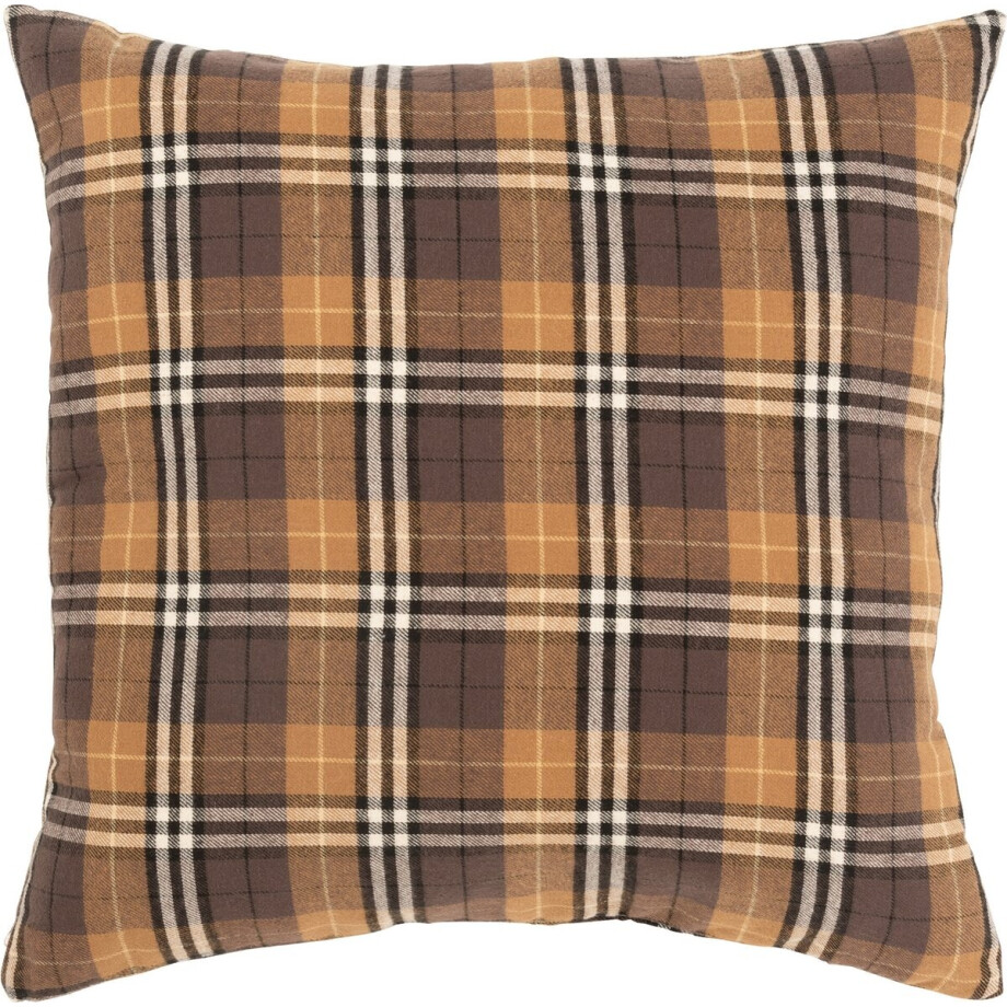 J-Line kussen Ruit Vierkant - textiel - bruin/zwart/oker J-Line kussen Ruit Vierkant - textiel - bruin/zwart/oker afbeelding 1