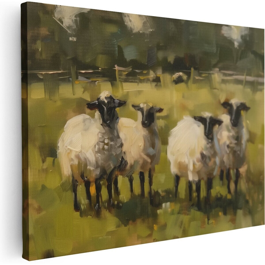 Artaza Canvas Schilderij Schapen - 80x60 cm - Wanddecoratie Dieren - Muurdecoratie Landschap - Schilderijen Op Canvas Natuur afbeelding 1