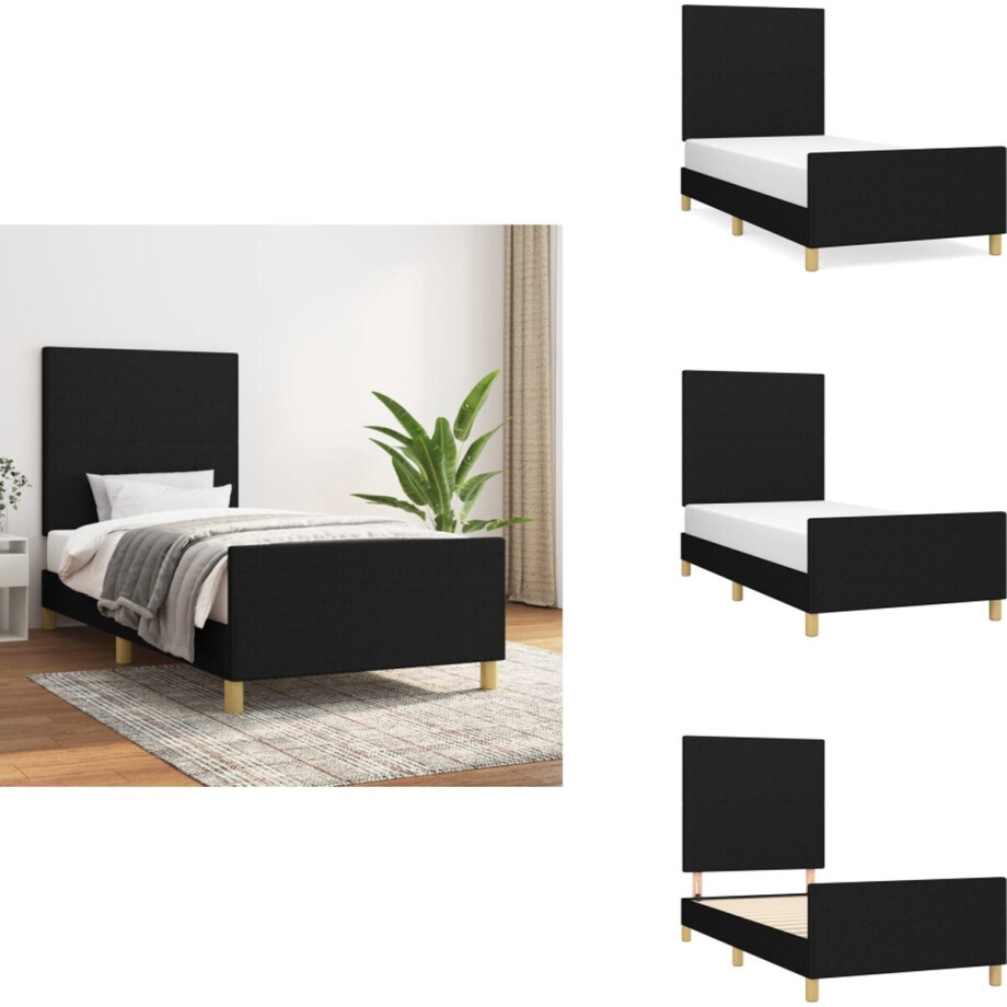 vidaXL Bedframe Met Hoofdeinde - Bedframes Met Hoofdeindes - Bed - Slaapmeubel - Bedframe zonder matras 100x200 cm stof zwart afbeelding 1