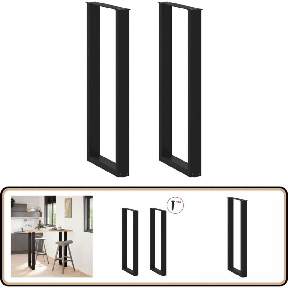 vidaXL Salontafelpoten - U-vormig - 2 stuks - Zwart Salontafel Potten - Tafeltjes Poten - Metalen Tafelpoten - Zwarte Tafelpoten - Industrieel Design Meubels afbeelding 1