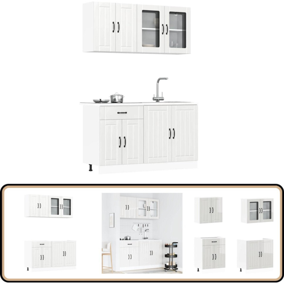 vidaXL Keukenkastenset Kalmar - 4-delig - Glanzend Wit Keukenkasten - Keukenopstelling - Kookeiland - Kastenserie - Houten Keukenkasten afbeelding 1