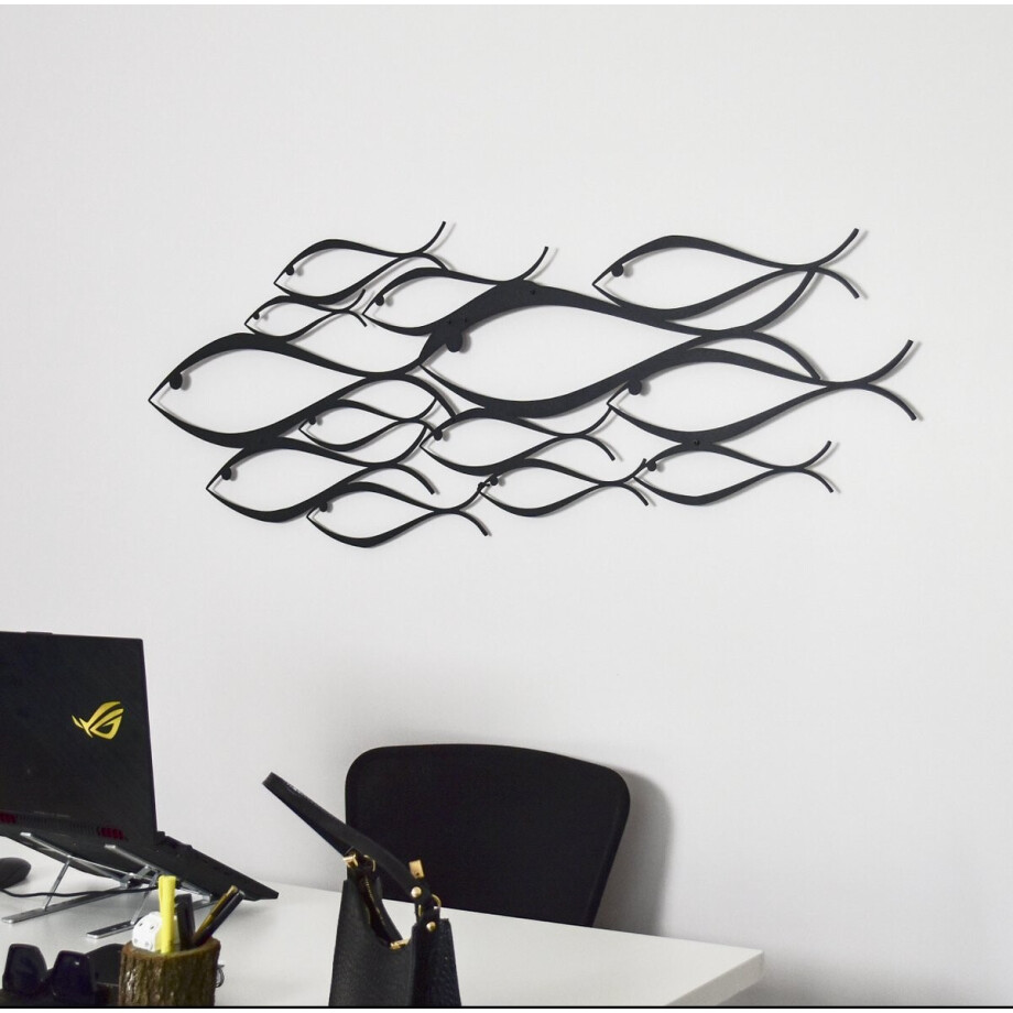 wanddecoratie metaal -Muurdecoratie metaal-vissen-metalen wanddecoratie-school vissen-Staal-klaar om op te hangen-60*20cm wanddecoratie metaal -Muurdecoratie metaal-vissen-metalen wanddecoratie-school vissen-Staal-klaar om op te hangen-60*20cm afbeelding 1