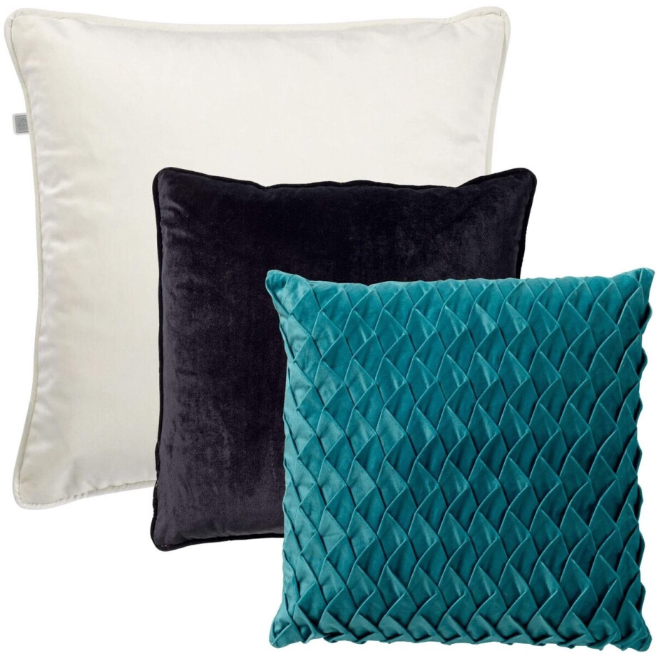 Dutch Decor - KUSSENSET - 3-delig - Ferdy - 60x60 cm, 45x45 cm - inclusief binnenkussens - wit, zwart, petrol - Met Ritssluiting – Decoratie Kussens - Comfortabele kussentjes voor op de Bank Dutch Decor - KUSSENSET - 3-delig - Ferdy - 60x60 cm, 45x45 cm - inclusief binnenkussens - wit, zwart, petrol - Met Ritssluiting – Decoratie Kussens - Comfortabele kussentjes voor op de Bank afbeelding 1