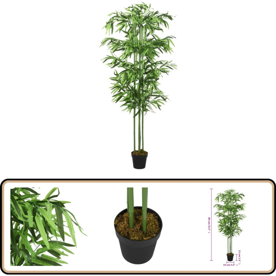 vidaXL Kunstplant Bamboe - 240 bladeren - 80 cm - Groen Kunstplant - Bamboe Plant - Kamerplant - Interieurdecoratie - Groene Planten afbeelding 1