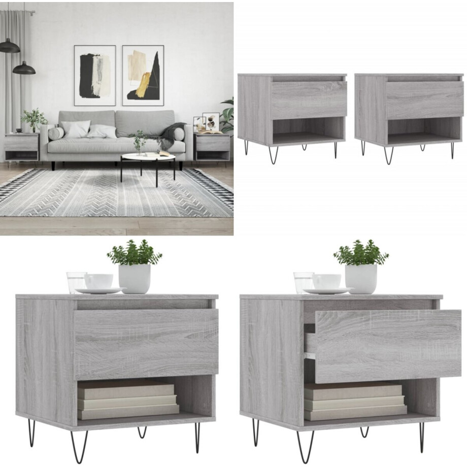 vidaXL Salontafels 2 st 50x46x50 cm bewerkt hout grijs sonoma eiken - Salontafel - Salontafels - Tafel - Bijzettafel afbeelding 1