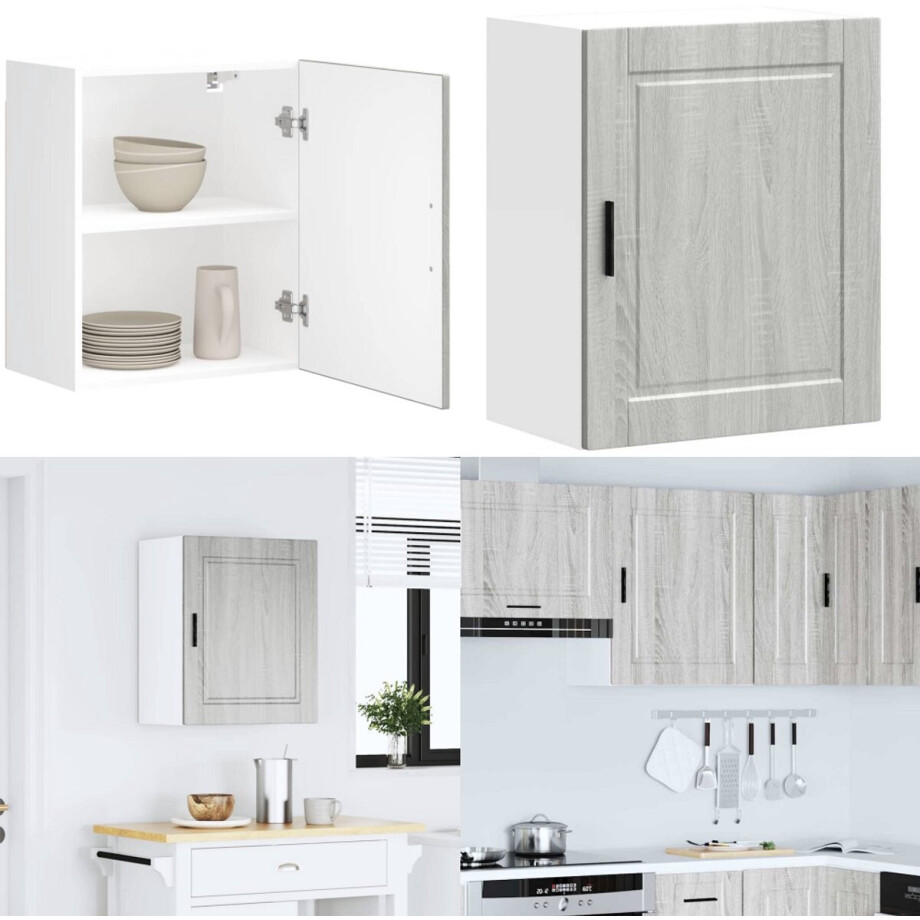 vidaXL Keukenwandkast Porto bewerkt hout grijs sonoma eiken - Keuken Wandkast - Keuken Wandkasten - Keuken Wandmeubel - Gemonteerde Wandkast afbeelding 1