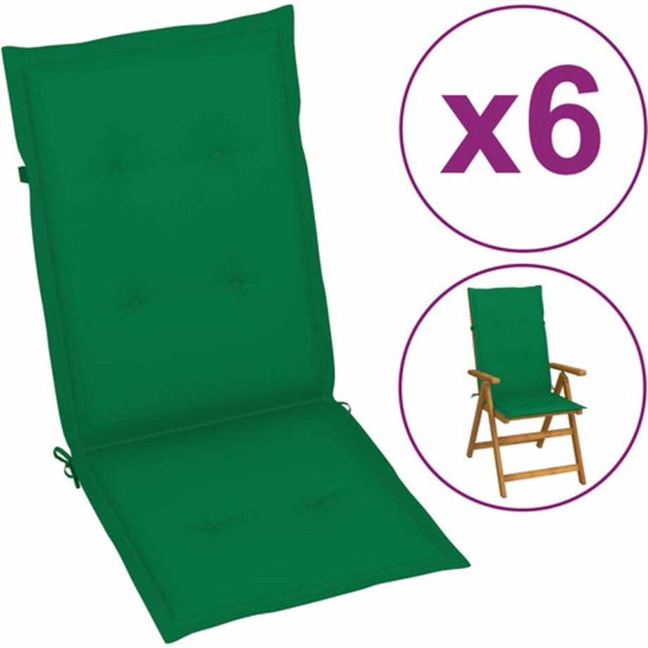 vidaXL - Tuinstoelkussens - 6 - st - hoge - rug - 120x50x3 - cm - stof - groen afbeelding 1