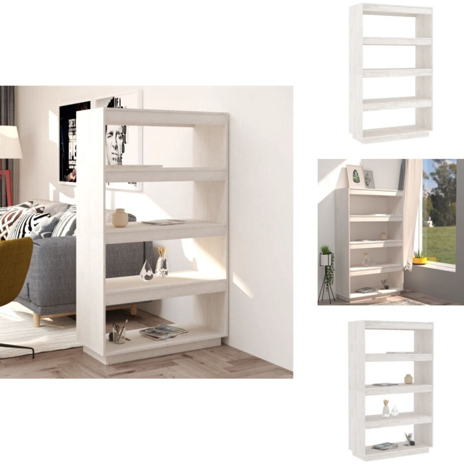 vidaXL Boekenkast - Boekenkasten - Houten Boekenkast - Kamerscherm - Boekenkast/kamerscherm 80x35x135 cm massief grenenhout wit afbeelding 1