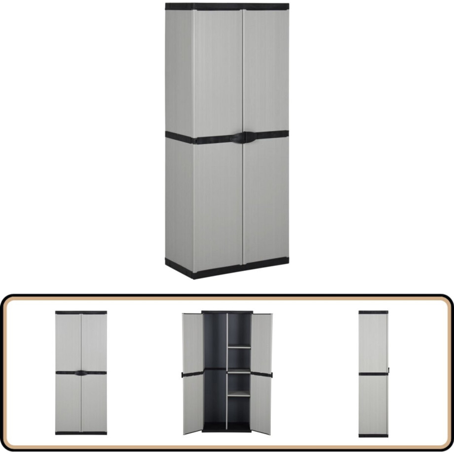vidaXL Tuinkast 3 schappen 68x40x168 cm grijs/zwart Tuin Kast - Buitenschrijnwerk - Opslagkast - Veranda Kast - Pvc Kast vidaXL Tuinkast 3 schappen 68x40x168 cm grijs/zwart Tuin Kast - Buitenschrijnwerk - Opslagkast - Veranda Kast - Pvc Kast afbeelding 1