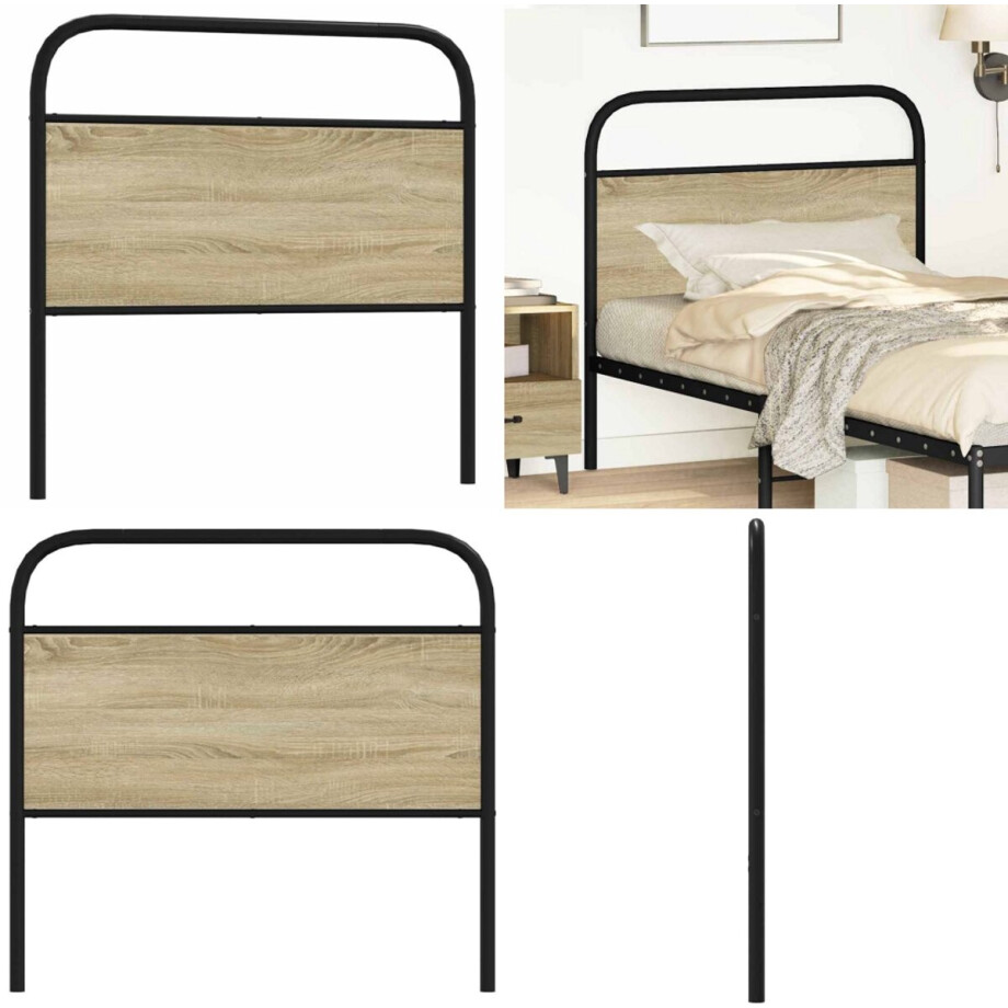 vidaXL Hoofdbord 90 cm staal en bewerkt hout sonoma eikenkleurig - Hoofdbord - Hoofdborden - Bed Hoofdbord - Bedhoofdbord afbeelding 1