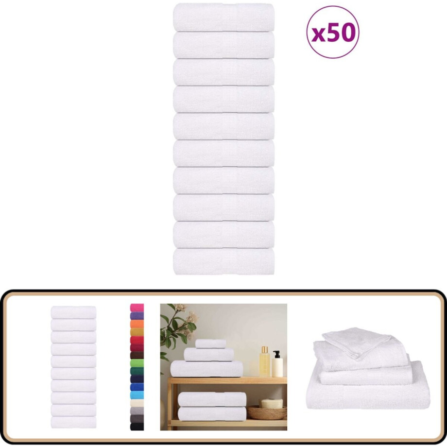 vidaXL Waslapjes - 50 stuks - 30x30 cm - Wit - Katoen Zeepdoekjes - Katoenen Doekjes - Handdoekjes - Multifunctionele Handdoeken - Witte Handdoeken vidaXL Waslapjes - 50 stuks - 30x30 cm - Wit - Katoen Zeepdoekjes - Katoenen Doekjes - Handdoekjes - Multifunctionele Handdoeken - Witte Handdoeken afbeelding 1