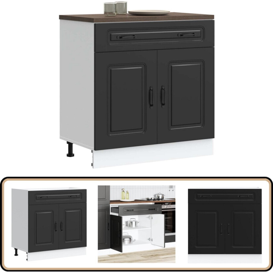 vidaXL Keuken onderkast Kalmar - zwart - 80 cm Keukenonderkast - Houten Keuken - Zwarte Keuken - Opbergkasten - Keukenopstelling afbeelding 1