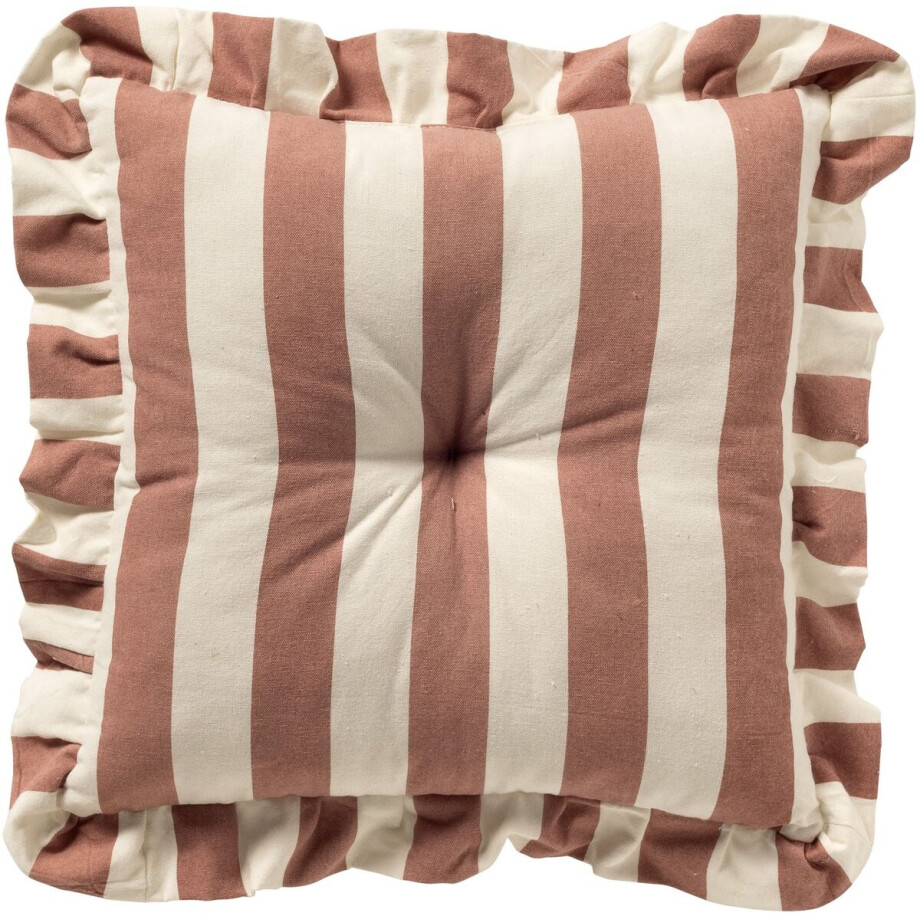 Dutch Decor - BELLA - stoelkussen 40x40 cm - gestreept - ruches - Old Rose - roze - Zitkussen afbeelding 1