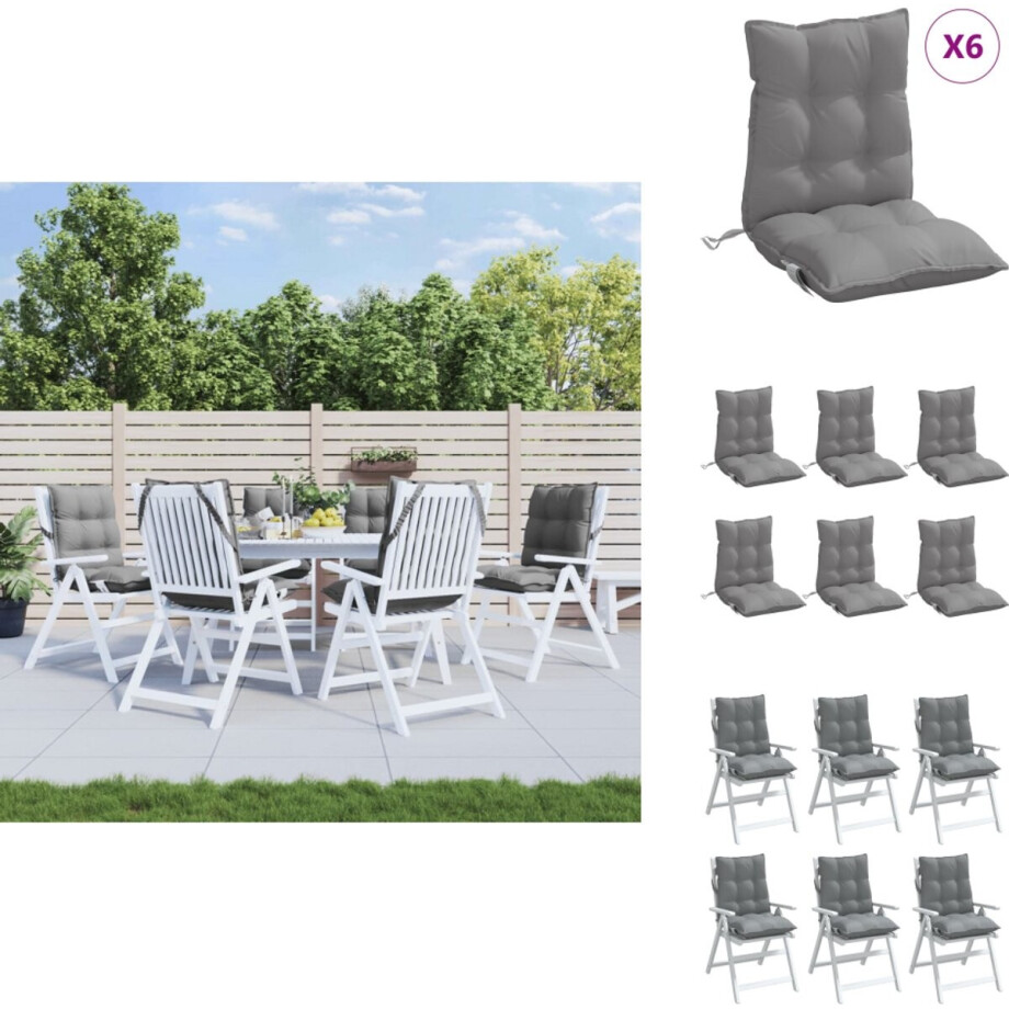 vidaXL Stoelkussen - Stoelkussens - Tuinstoelkussen - Buitenkussen - Stoelkussens 6 st lage rug oxford stof grijs afbeelding 1