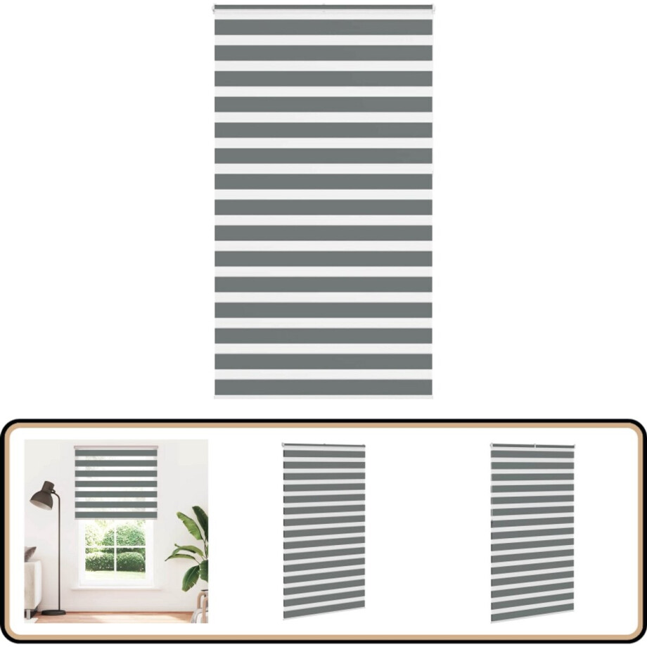 vidaXL Zebra rolgordijn - 130x230 cm - Donkergrijs Zebra Rolgordijn - Donkere Gordijnen - Rolluiken - Raamdecoratie - Woon Accessoires afbeelding 1