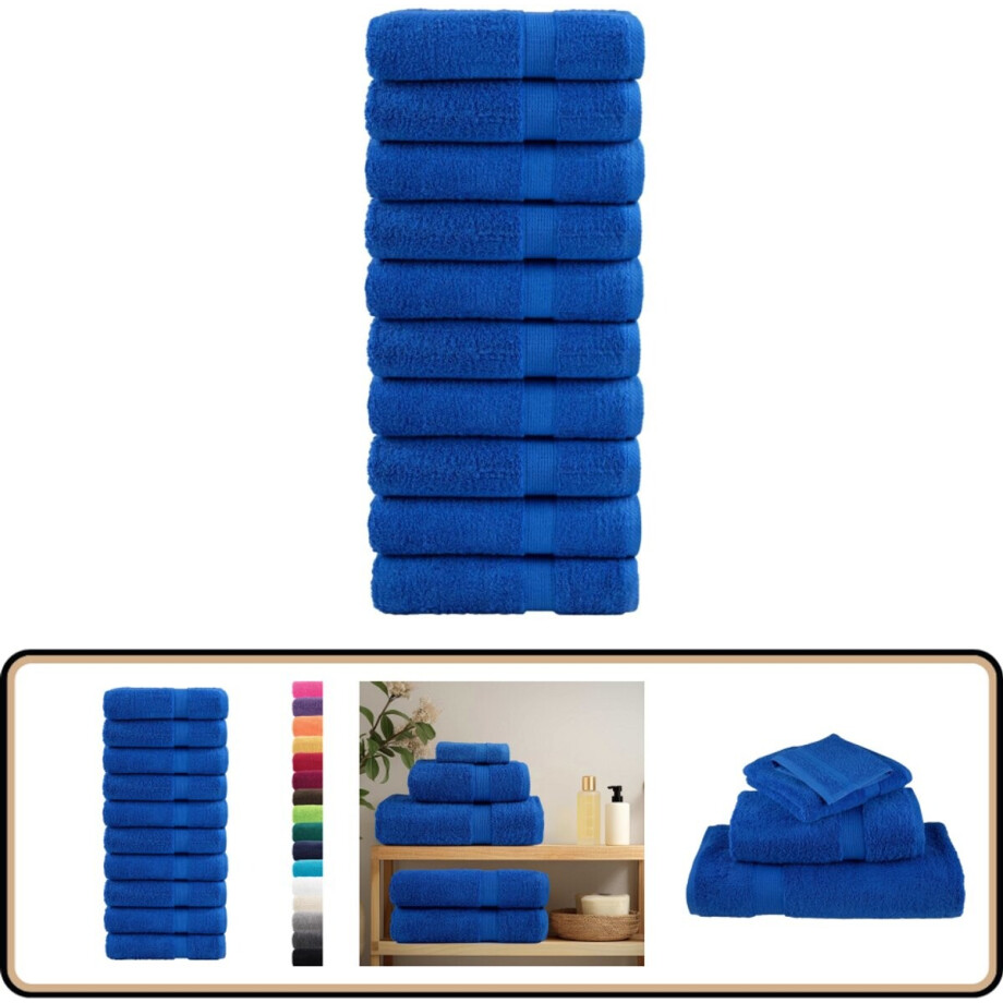 vidaXL Handdoeken SOLUND 10 st 600 g/m² 50x100 cm blauw Handdoeken - Keukenhanddoeken - Badelaken - Blauwdruk - Katoen Handdoeken vidaXL Handdoeken SOLUND 10 st 600 g/m² 50x100 cm blauw Handdoeken - Keukenhanddoeken - Badelaken - Blauwdruk - Katoen Handdoeken afbeelding 1