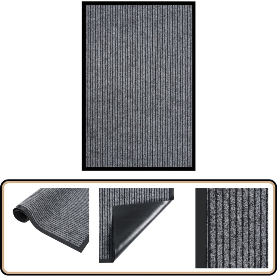 vidaXL Deurmat 80x120 cm - Gestreept Grijs Deurkast - Vloermat - Binnenmat - Halmat - Ingangskussen afbeelding 1