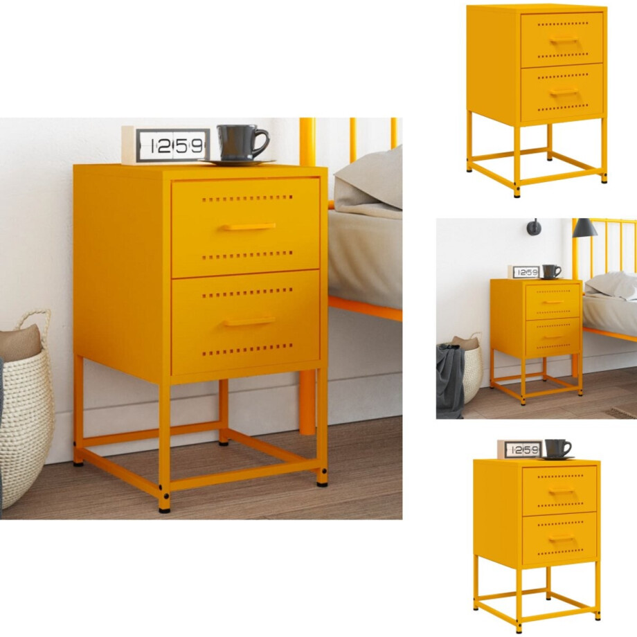 vidaXL Nachtkastje - Nachtkastjes - Houten Nachtkastje - Slaapkamerkast - Nachtkastje 36x39x60,5 cm staal mosterdgeel afbeelding 1