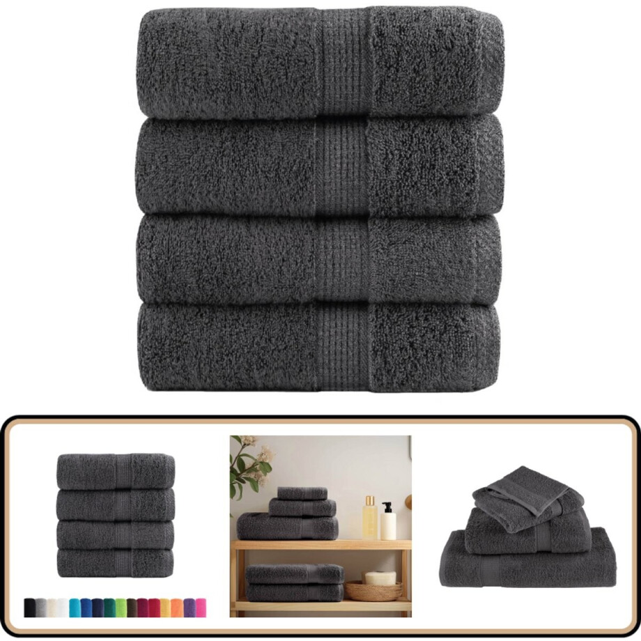 vidaXL Gastendoekjes SOLUND - 4 stuks - 30x30 cm - Antraciet Gastendoekjes - Zeepdoekjes - Handdoekjes - Washcloths - Badeend vidaXL Gastendoekjes SOLUND - 4 stuks - 30x30 cm - Antraciet Gastendoekjes - Zeepdoekjes - Handdoekjes - Washcloths - Badeend afbeelding 1