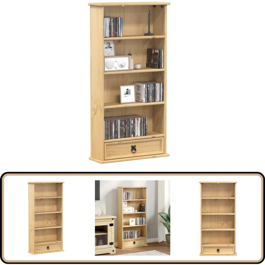 vidaXL Cd-kast Corona - Grenenhout - 52x17,5x103 cm Cd-kast - Cd-kasten - Houten Kast - Cd-rek afbeelding 1