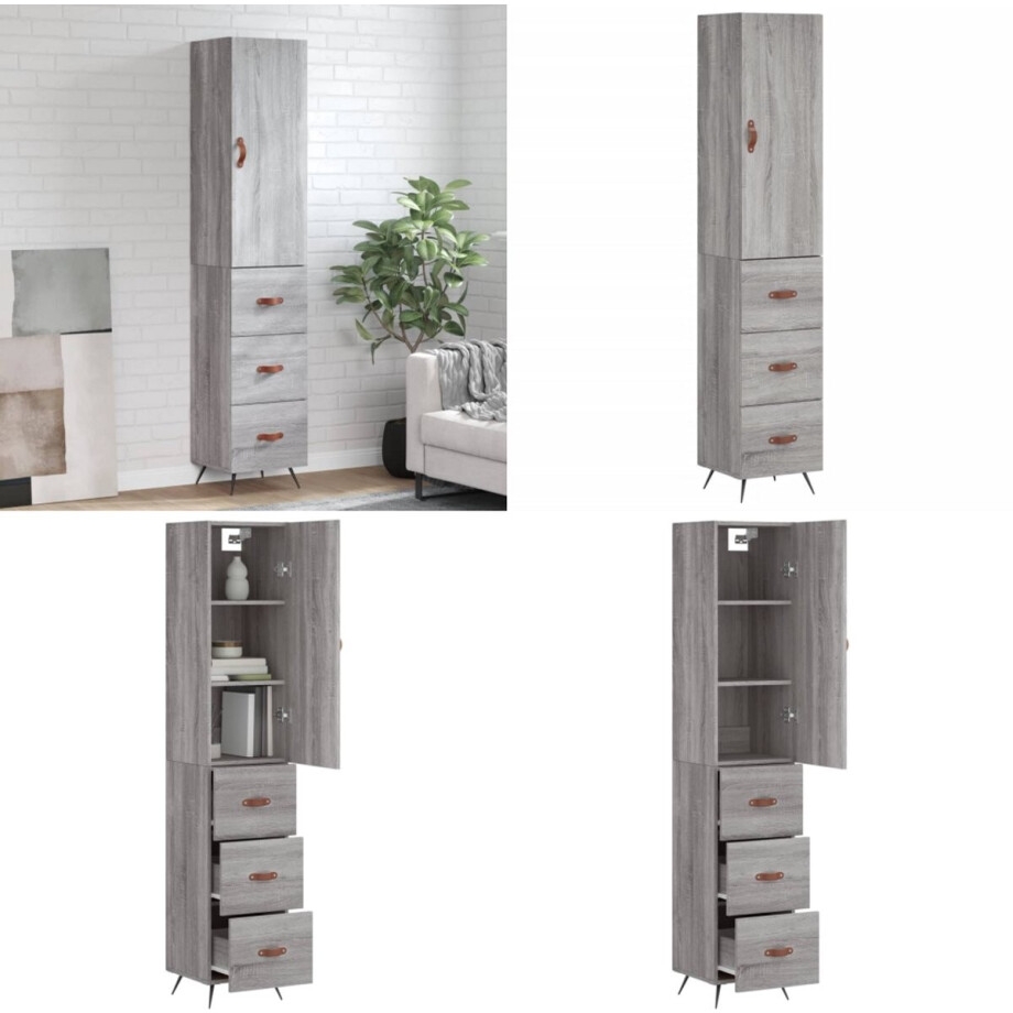 vidaXL Hoge kast 34,5x34x180 cm bewerkt hout grijs sonoma eikenkleurig - Hoge Kast - Hoge Kasten - Dressoir - Buffetkast afbeelding 1