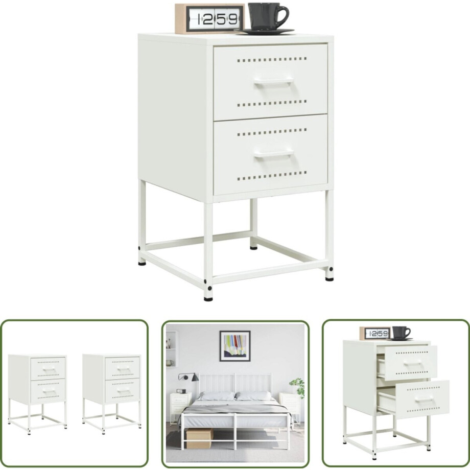 vidaXL Industrieel - Nachtkastje - Nachtkastjes 2 st 36x39x60,5 cm staal wit - Metalen Nachtkastje - Staal - Wit Nachtkastje afbeelding 1