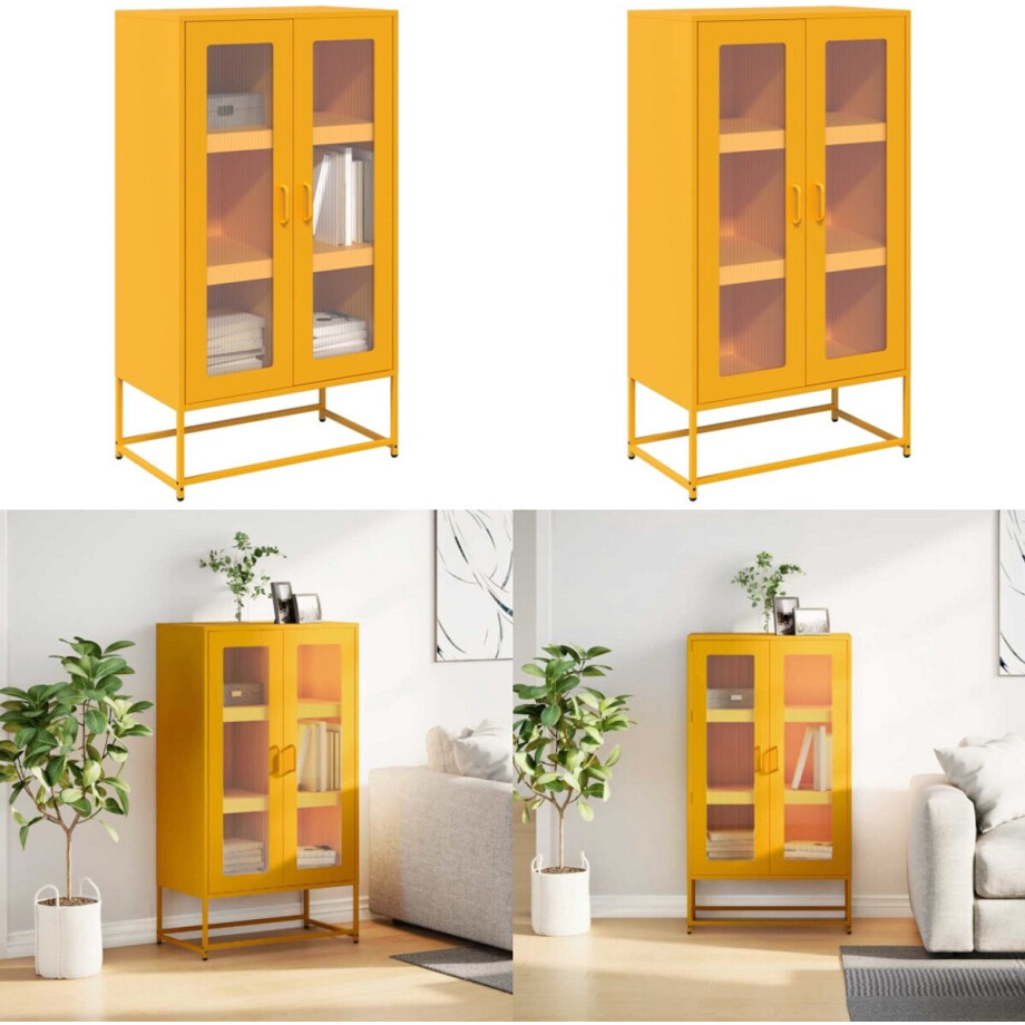 vidaXL Hoge kast 68x39x123 cm staal mosterdgeel - Hoge Kast - Hoge Kasten - Dressoir - Kast afbeelding 1