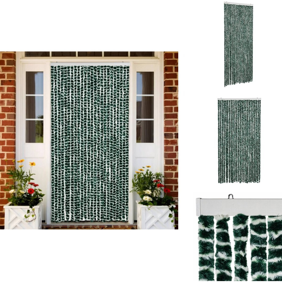 vidaXL Vliegengordijn - Vliegengordijnen - Vliegengordijn Deur - Deurgordijn - Vliegengordijn 100x230 cm chenille groen en wit afbeelding 1