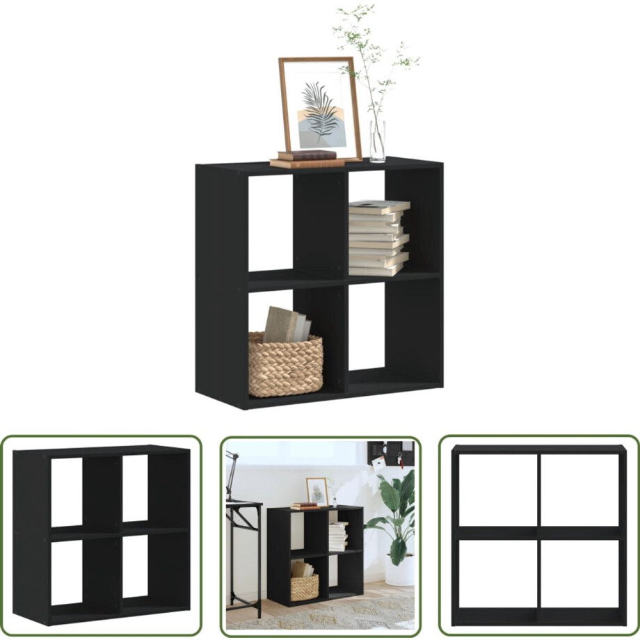 vidaXL Houten Boekenkast - Boekenkast - Boekenkast 68,5x32x68,5 cm bewerkt hout zwart - Zwarte Boekenkast - Opbergkast - Kamerdivider afbeelding 1
