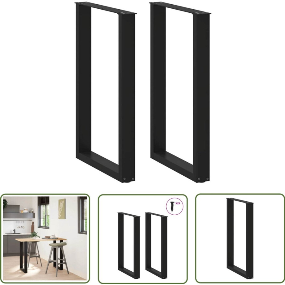 vidaXL Tafelpoten - Salontafelpoten - Bartafelpoten 2 st U-vormig 60x(90-91) cm staal zwart - Zwarte Tafelpoten - Metalen Tafelpoten - Industrieel Design afbeelding 1