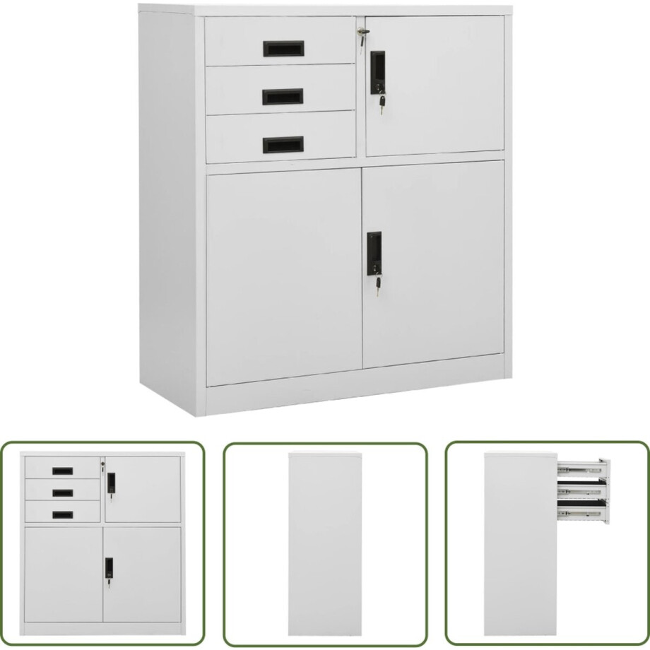 vidaXL Kantoor Meubilair - Archief Kast - Kantoorkast 90x40x102 cm staal lichtgrijs - Metalen Kast - Staalkast - Grijze Kast afbeelding 1