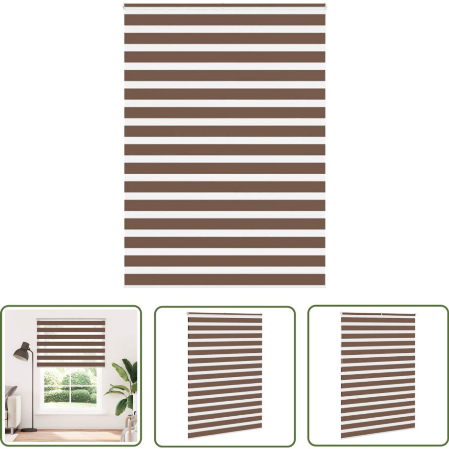 vidaXL Zebra rolgordijn 160x230 cm - Bruin Zebra Gordijnen - Roller Blind - Raamdecoratie - Licht Regulerende Gordijnen - Privacy Gordijnen afbeelding 1