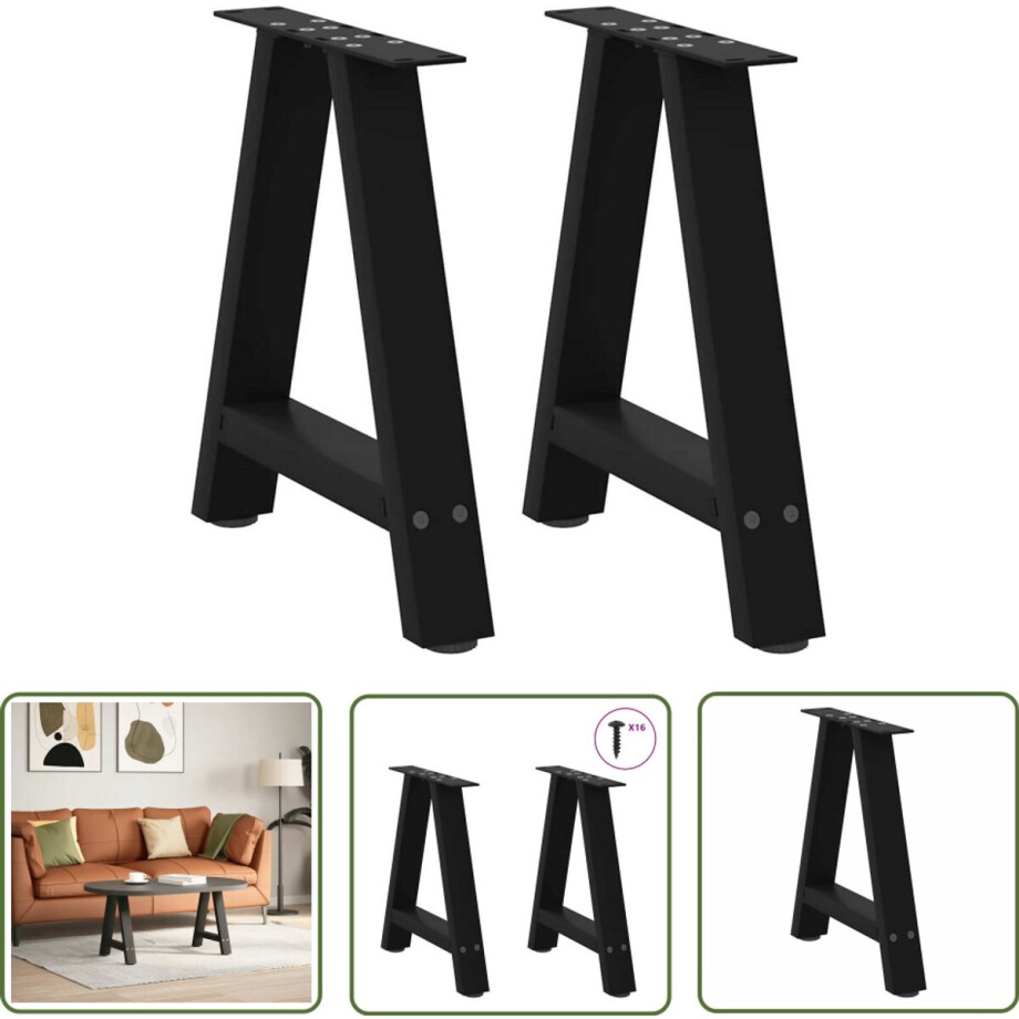 vidaXL Tafeltjespoten - Salontafelpoten - Salontafelpoten 2 st A-vormig 38x(42-43) cm staal zwart - Salontafels - Meubilair - Zwarte Salontafel vidaXL Tafeltjespoten - Salontafelpoten - Salontafelpoten 2 st A-vormig 38x(42-43) cm staal zwart - Salontafels - Meubilair - Zwarte Salontafel afbeelding 1
