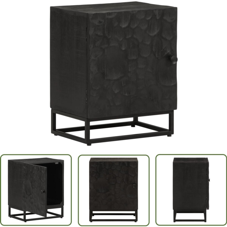 vidaXL Mangohout - Nachtkastje - Nachtkastje 40x30x50 cm massief mangohout en ijzer zwart - Black Furniture - Vintage Design - Bedroom Furniture afbeelding 1