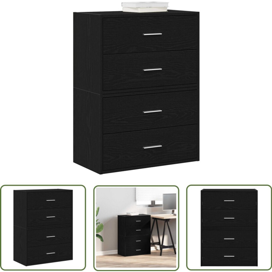 vidaXL Zwarte Kast - Kast - Kasten met 2 lades 2 st 60x31x40 cm bewerkt hout zwart eiken - Houten Kast - Opbergkast - Boekenkast vidaXL Zwarte Kast - Kast - Kasten met 2 lades 2 st 60x31x40 cm bewerkt hout zwart eiken - Houten Kast - Opbergkast - Boekenkast afbeelding 1