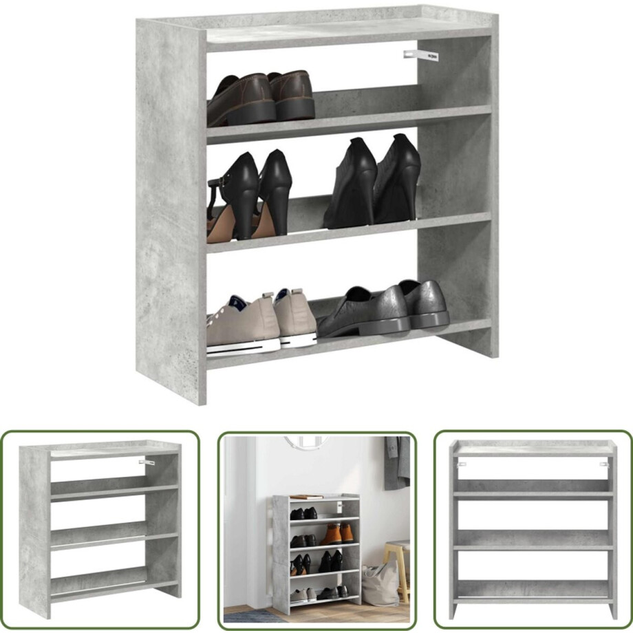 vidaXL Houten Schoenenkast - Schoenenrek - Schoenenrek 60x25x62 cm bewerkt hout betongrijs - Entree Kast - Gang Kast - Schoenenopbergers afbeelding 1