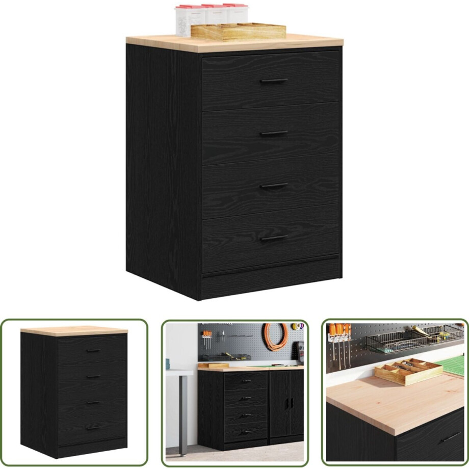 vidaXL Opbergkast - Garagekast - Garagekast 60x51x85 cm massief grenenhout zwart - Gereedschap - Tools - DIY afbeelding 1