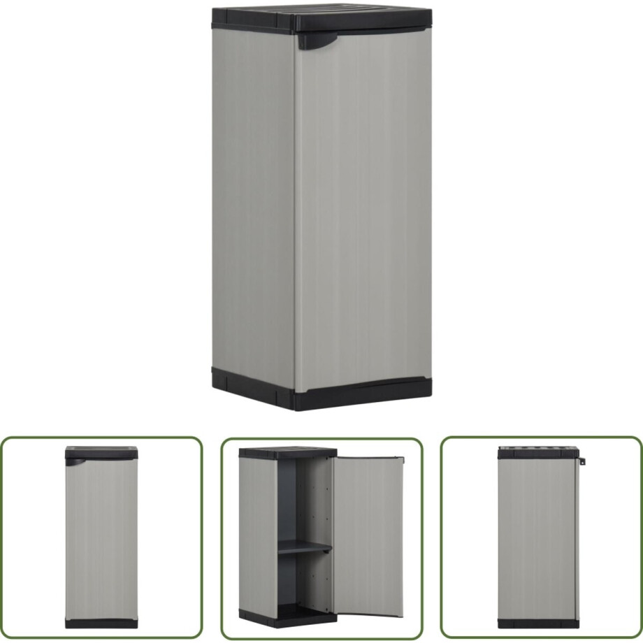 vidaXL Opslagbox - Tuin Kast - Tuinkast met 1 schap 35x40x85 cm grijs en zwart - Buitenschrank - Pvc Kast - Grijze Kast vidaXL Opslagbox - Tuin Kast - Tuinkast met 1 schap 35x40x85 cm grijs en zwart - Buitenschrank - Pvc Kast - Grijze Kast afbeelding 1