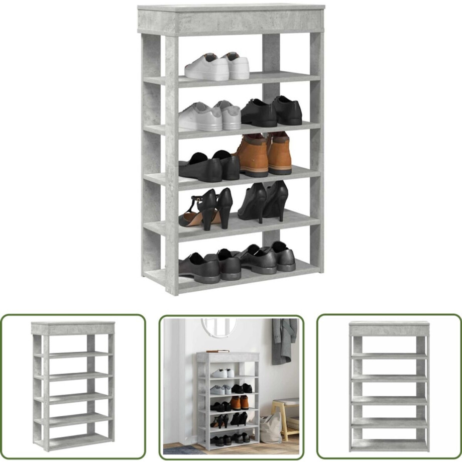 vidaXL Houten Schoenenkast - Schoenenrek - Schoenenrek 60x30x98 cm bewerkt hout betongrijs - Entree Kast - Bergruimte - Organisatie vidaXL Houten Schoenenkast - Schoenenrek - Schoenenrek 60x30x98 cm bewerkt hout betongrijs - Entree Kast - Bergruimte - Organisatie afbeelding 1