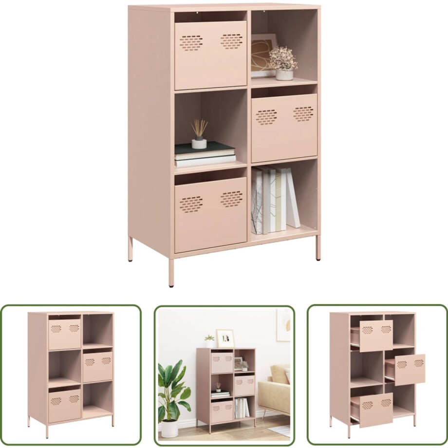 vidaXL Rozenkleurige Kast - Hoogkasten - Hoge kast 68x39x103,5 cm staal roze - Opslagkast - Houten Kast - Designkast afbeelding 1
